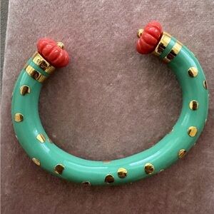 Aurélie Bidermann Positano Bracelet Green Enamel Gold Coral Resin Cuff Bangle 6”